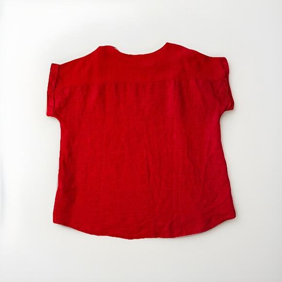 SAIPH LAB Blouse Top Shirt Boho Linen Poppy Red Plus Size 2X Lagenlook Peasant - Picture 2 of 12